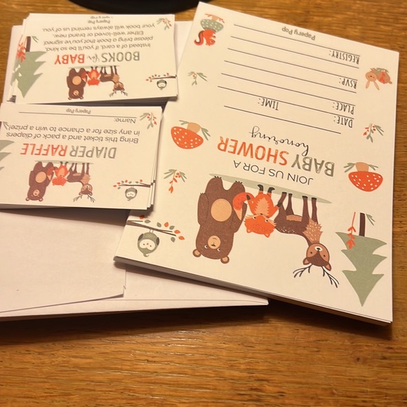 💚3 for $15💚 14 Woodland Animals Baby Shower Invitations Envelopes Inserts NEW - Picture 9 of 16
